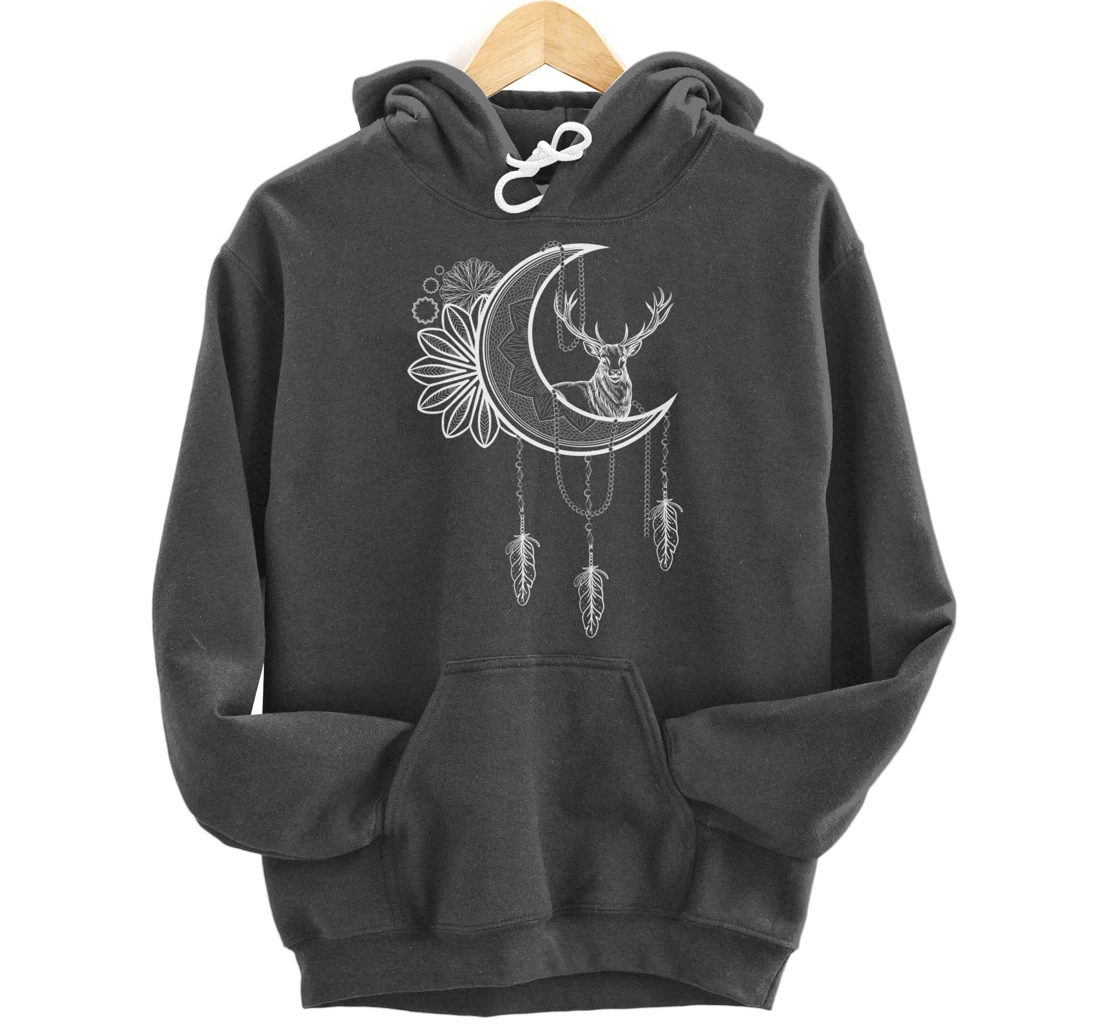 Deer Animal Flower Boho Dreamcatcher Floral Crescent Moon Pullover Hoodie