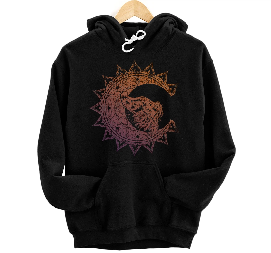 Magic Occult Witch Wicca Pagan Cat Animal Crescent Moon Pullover Hoodie