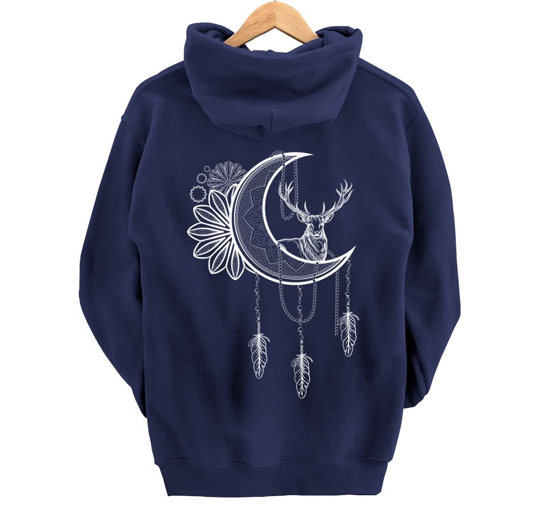 Deer Animal Flower Boho Dreamcatcher Floral Crescent Moon Pullover Hoodie