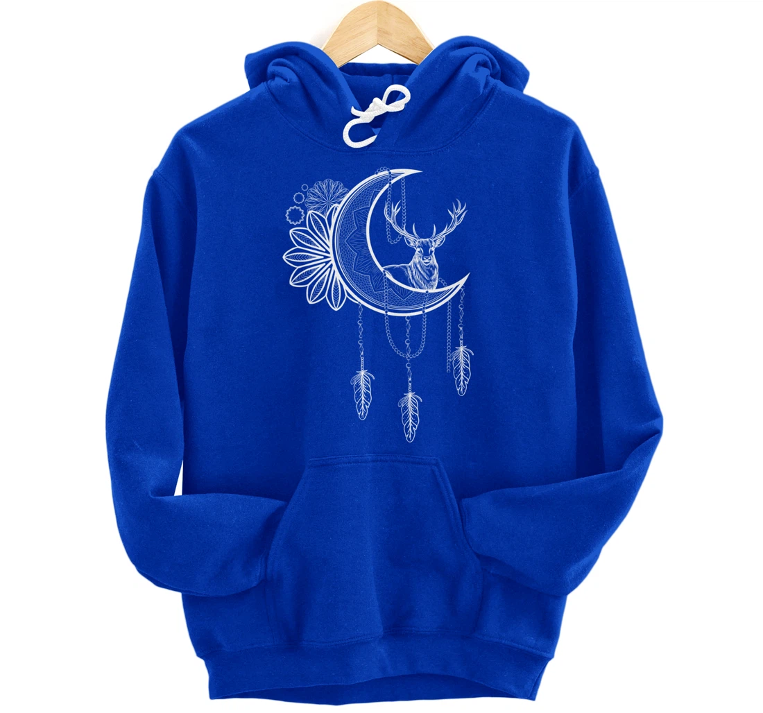 Deer Animal Flower Boho Dreamcatcher Floral Crescent Moon Pullover Hoodie