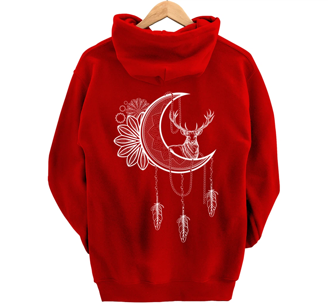 Deer Animal Flower Boho Dreamcatcher Floral Crescent Moon Pullover Hoodie
