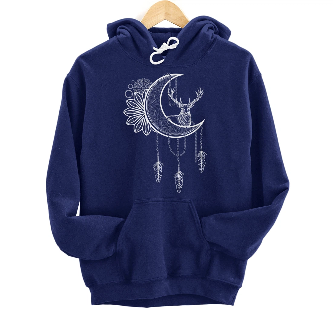 Deer Animal Flower Boho Dreamcatcher Floral Crescent Moon Pullover Hoodie