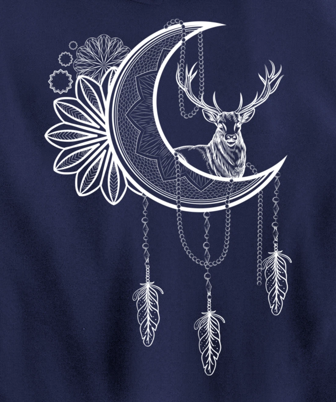 Deer Animal Flower Boho Dreamcatcher Floral Crescent Moon Pullover Hoodie