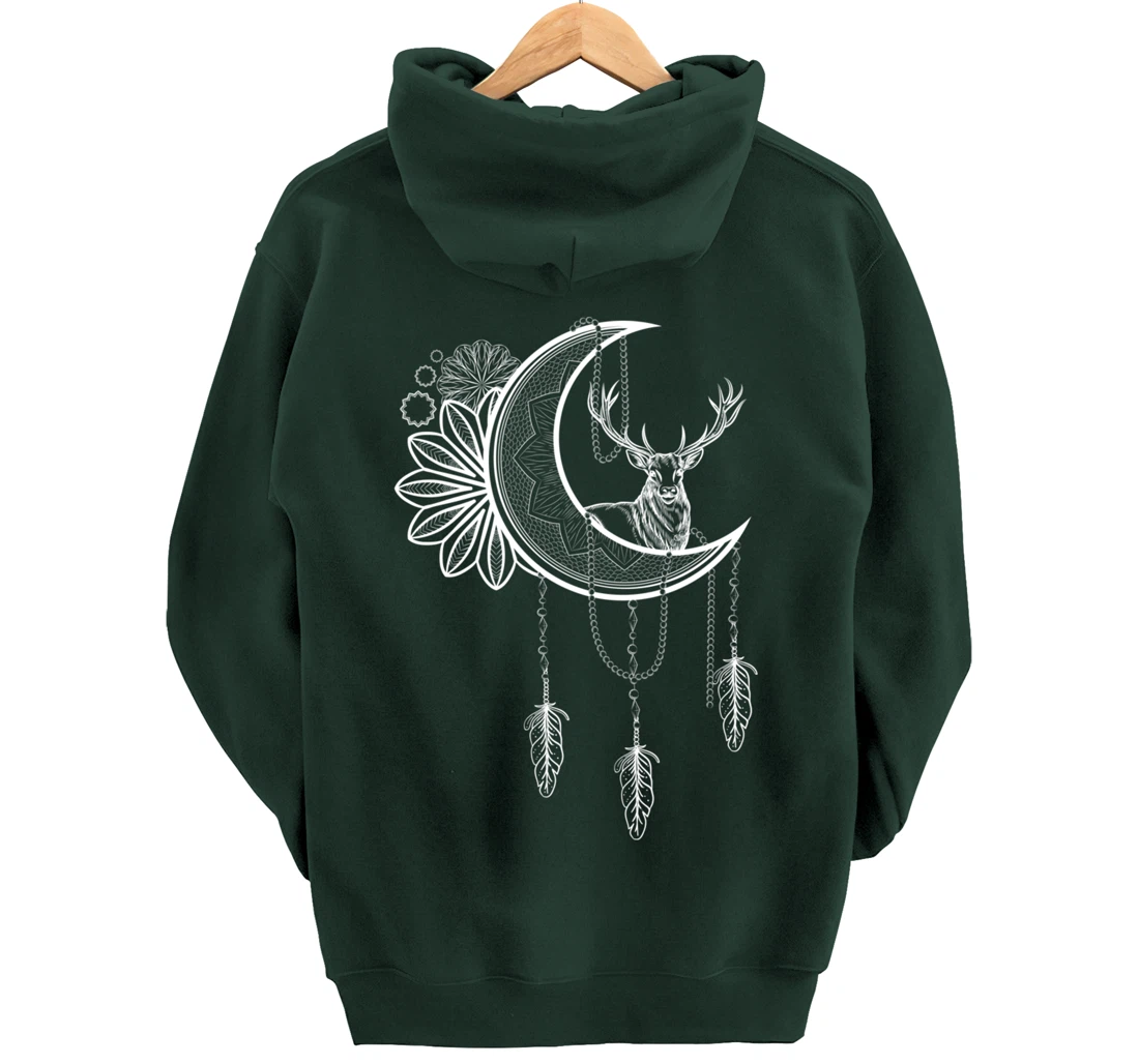 Deer Animal Flower Boho Dreamcatcher Floral Crescent Moon Pullover Hoodie