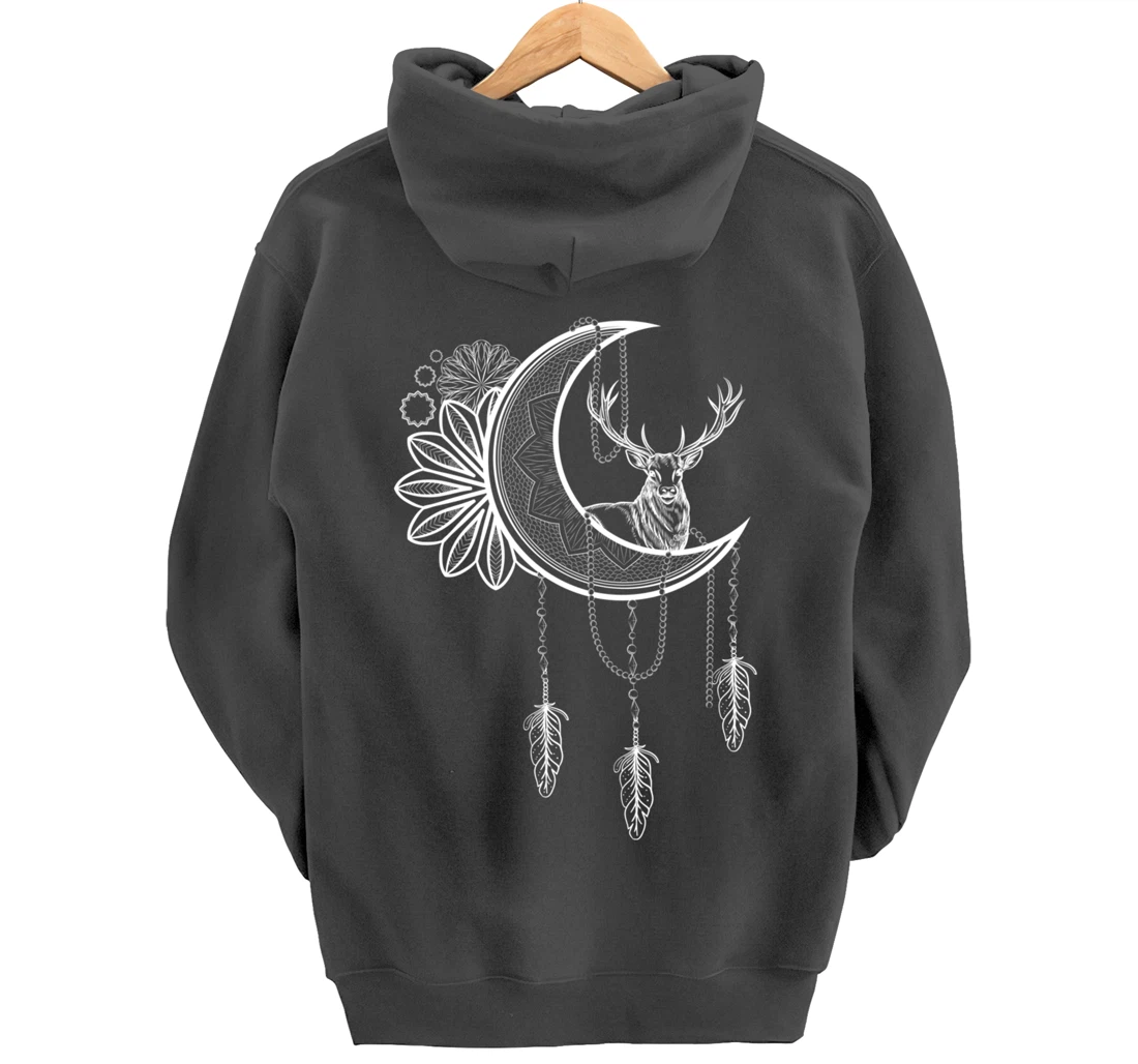 Deer Animal Flower Boho Dreamcatcher Floral Crescent Moon Pullover Hoodie