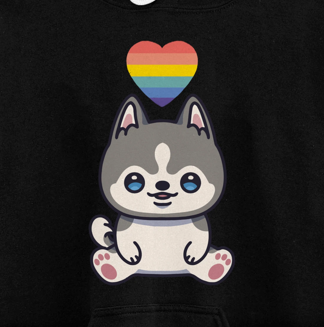 Gay Siberian Husky Dog LGBTQ Pride Flag Anime Kawaii Heart Pullover Hoodie