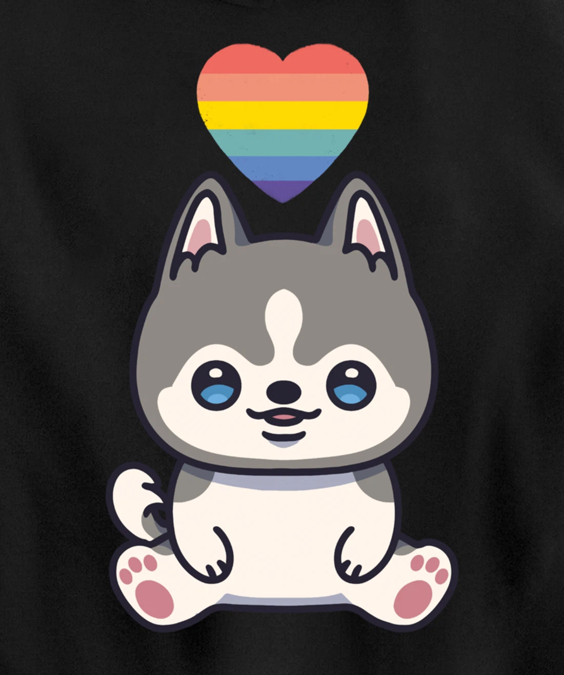 Gay Siberian Husky Dog LGBTQ Pride Flag Anime Kawaii Heart Pullover Hoodie