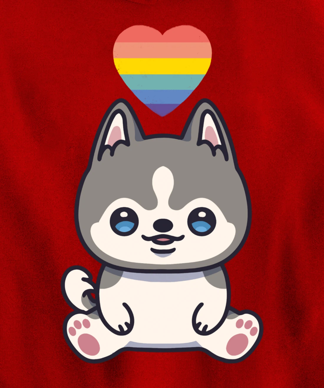 Gay Siberian Husky Dog LGBTQ Pride Flag Anime Kawaii Heart Pullover Hoodie