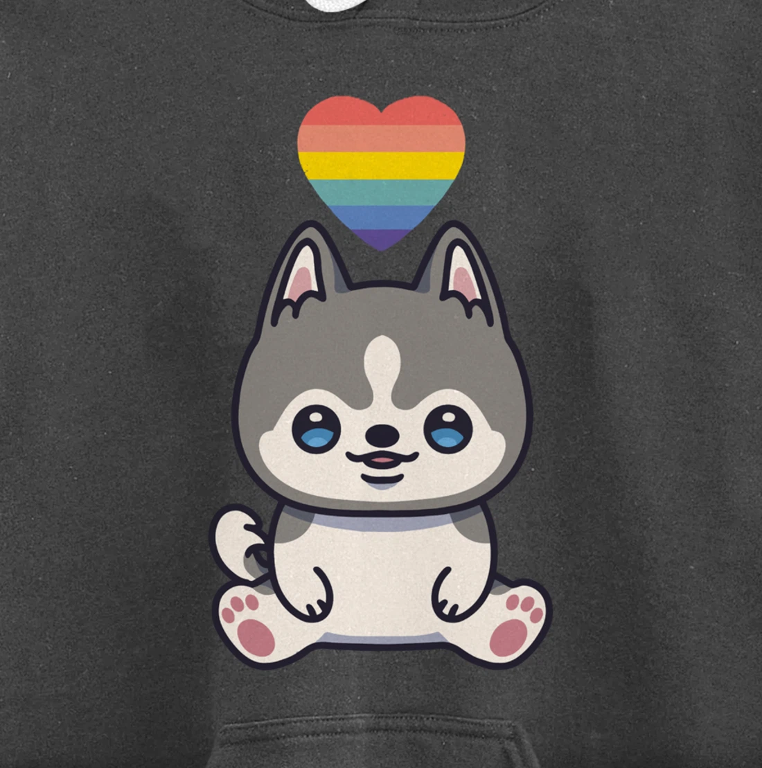 Gay Siberian Husky Dog LGBTQ Pride Flag Anime Kawaii Heart Pullover Hoodie