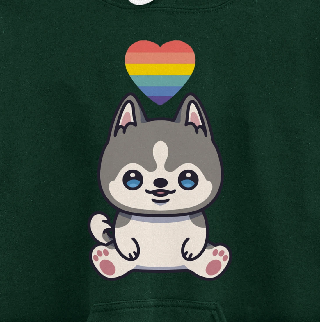 Gay Siberian Husky Dog LGBTQ Pride Flag Anime Kawaii Heart Pullover Hoodie