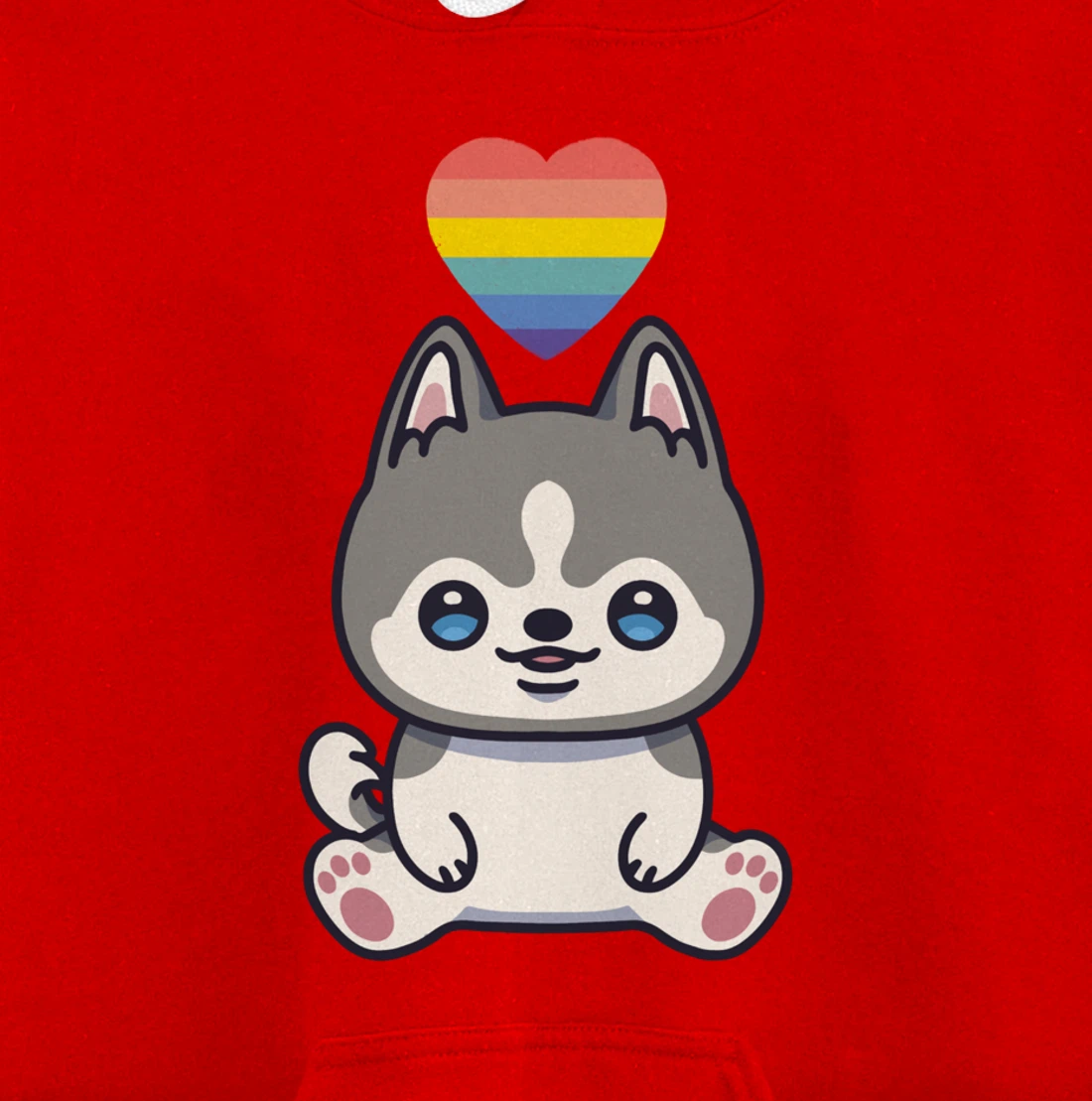 Gay Siberian Husky Dog LGBTQ Pride Flag Anime Kawaii Heart Pullover Hoodie