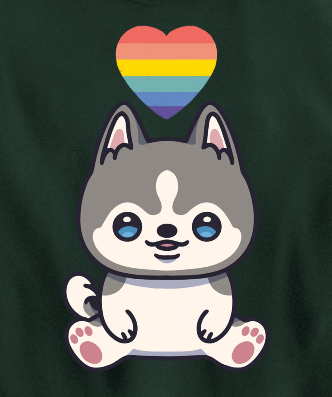 Gay Siberian Husky Dog LGBTQ Pride Flag Anime Kawaii Heart Pullover Hoodie