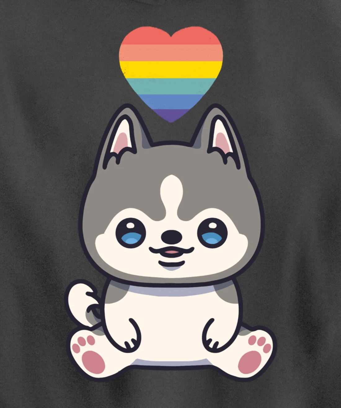 Gay Siberian Husky Dog LGBTQ Pride Flag Anime Kawaii Heart Pullover Hoodie