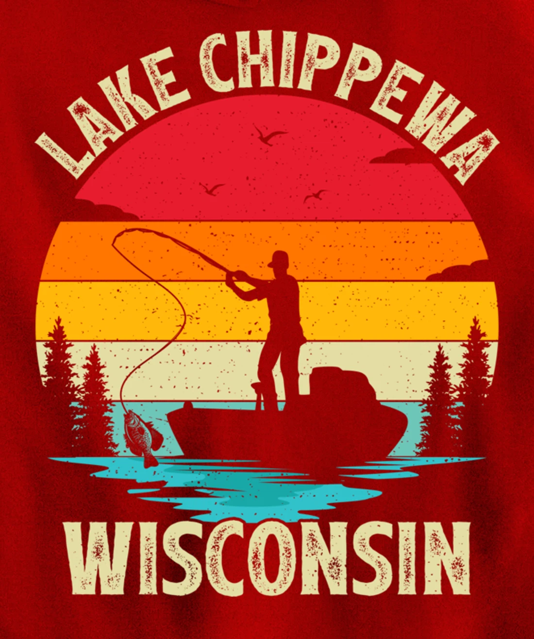 Summer Vacation Fishing Vintage Wisconsin Chippewa Lake Pullover Hoodie