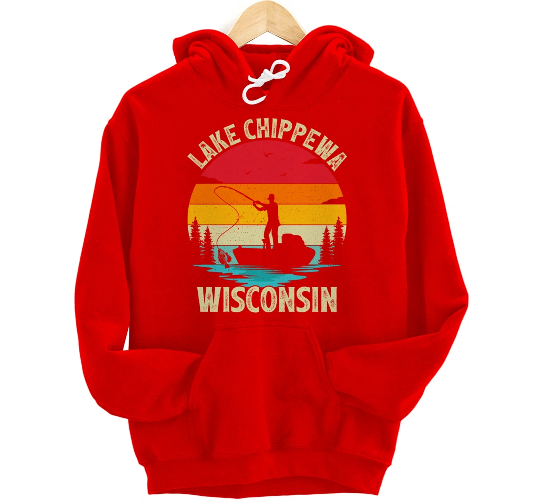 Summer Vacation Fishing Vintage Wisconsin Chippewa Lake Pullover Hoodie