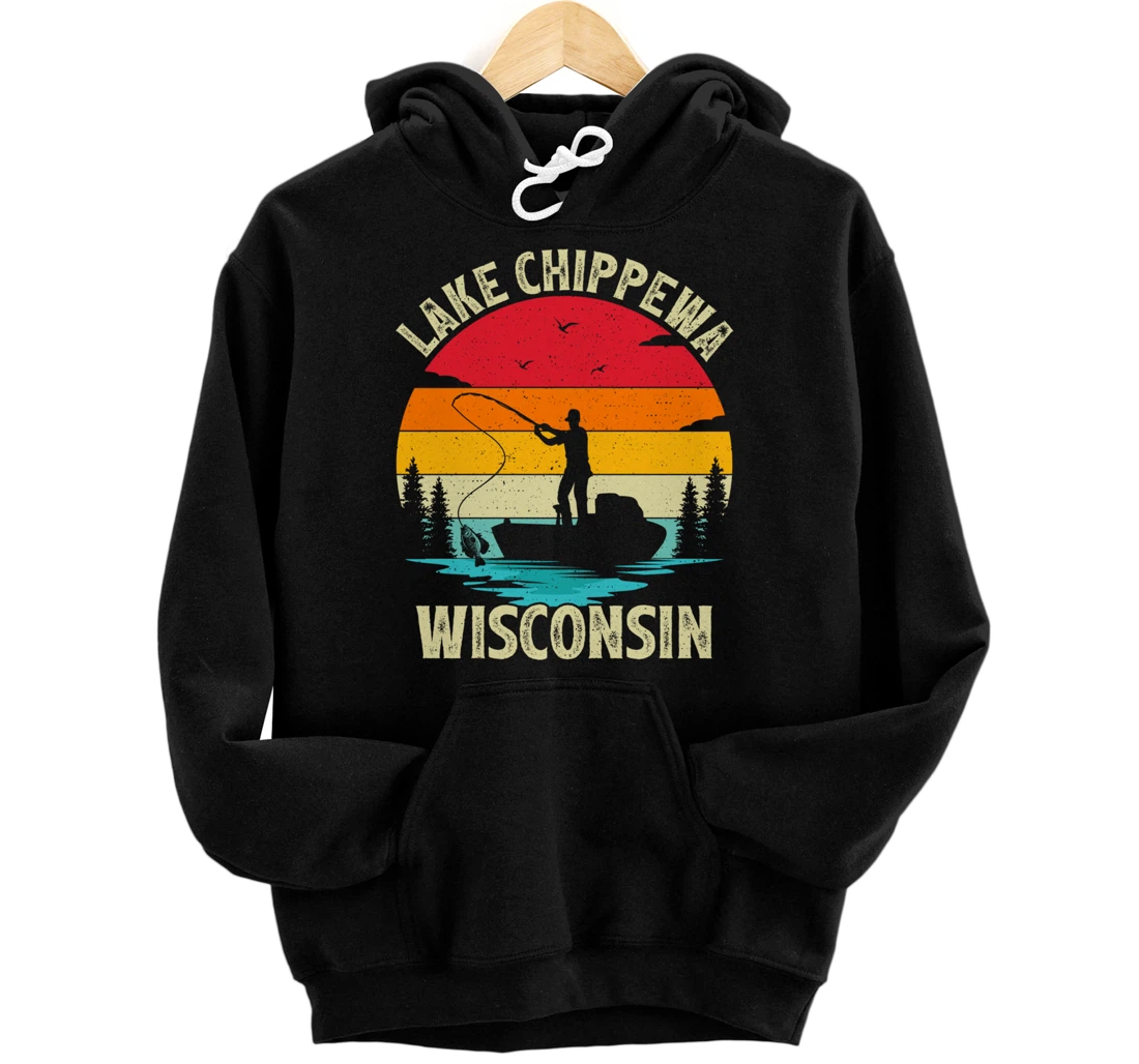 Summer Vacation Fishing Vintage Wisconsin Chippewa Lake Pullover Hoodie