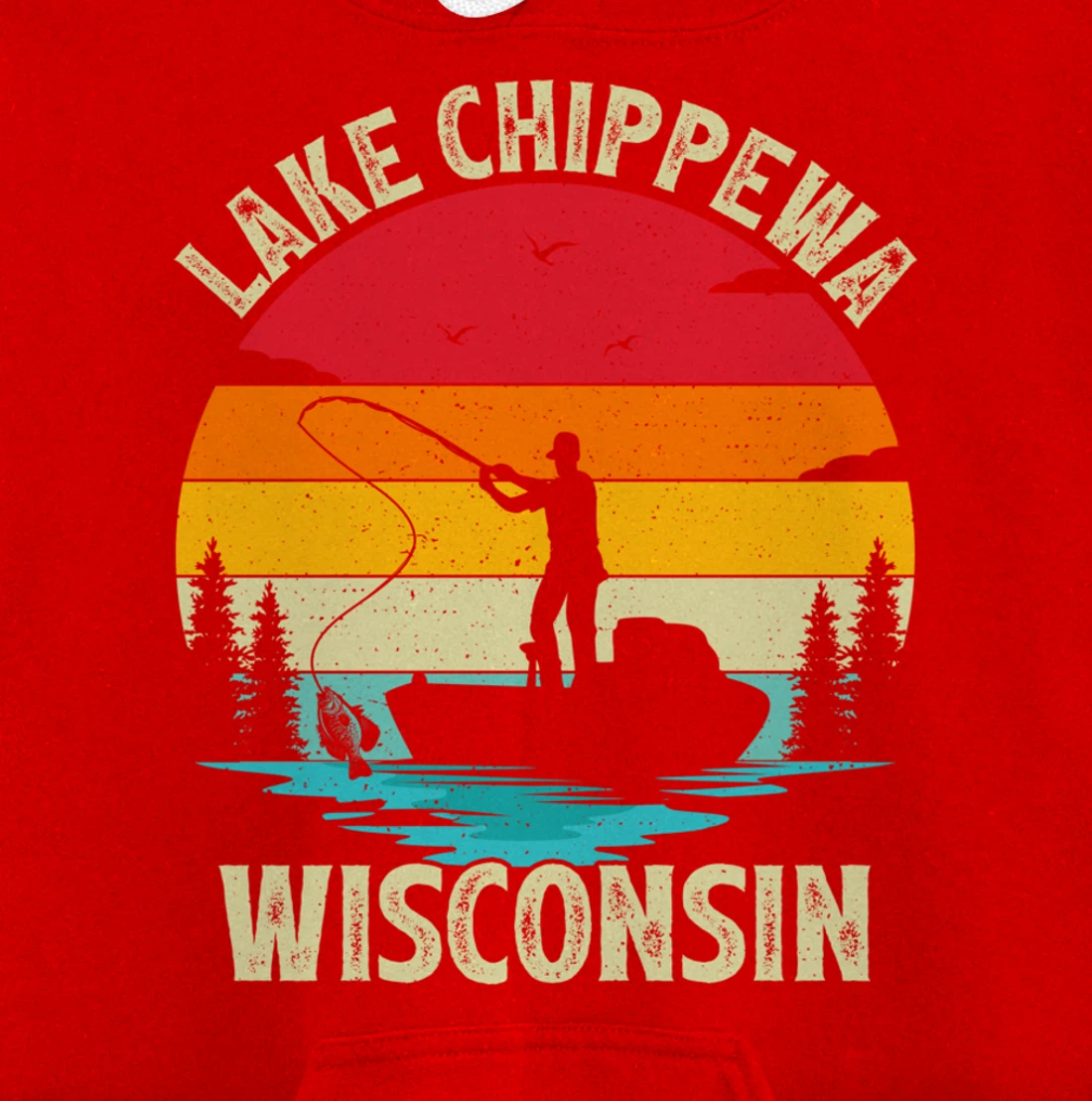 Summer Vacation Fishing Vintage Wisconsin Chippewa Lake Pullover Hoodie