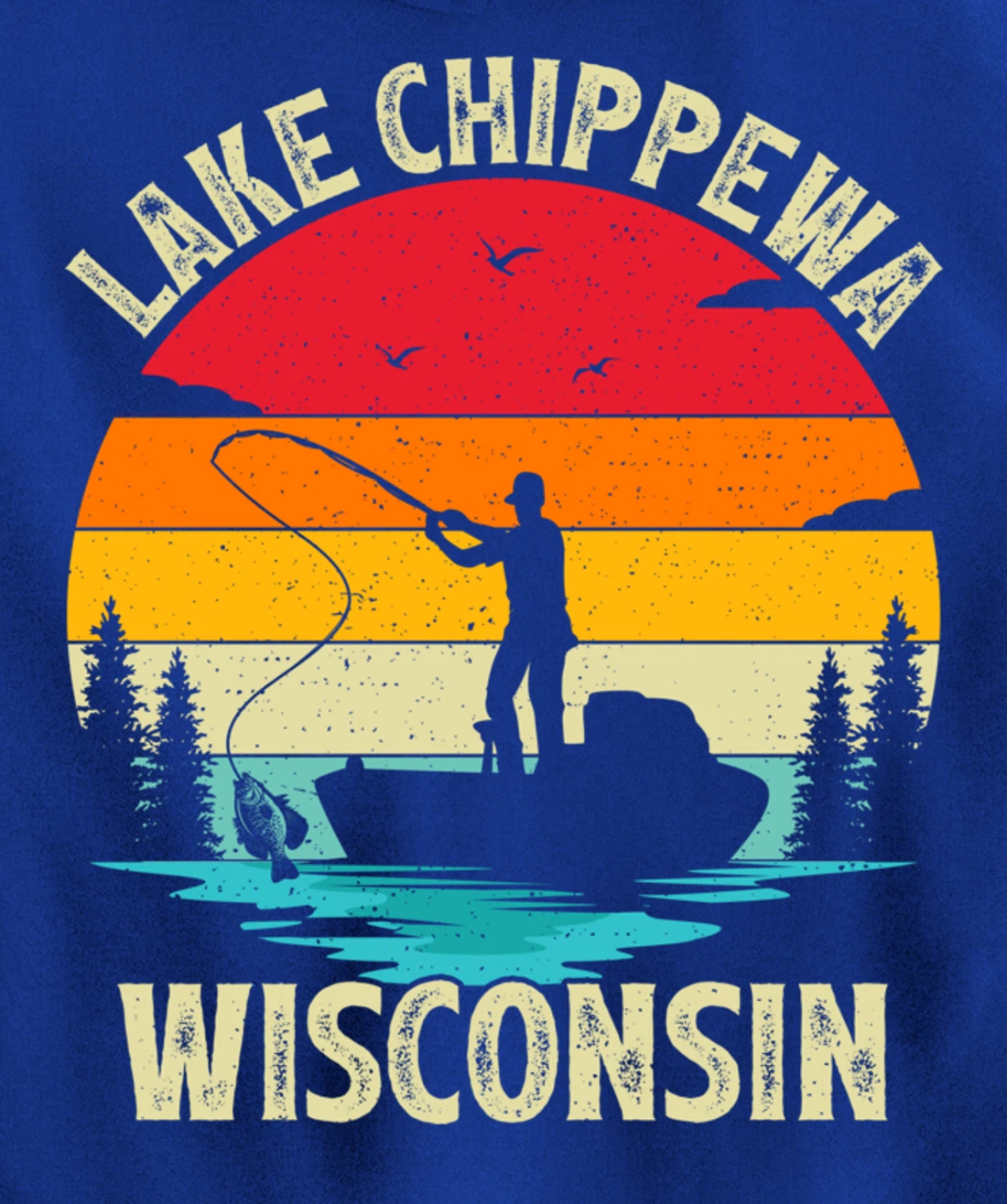 Summer Vacation Fishing Vintage Wisconsin Chippewa Lake Pullover Hoodie