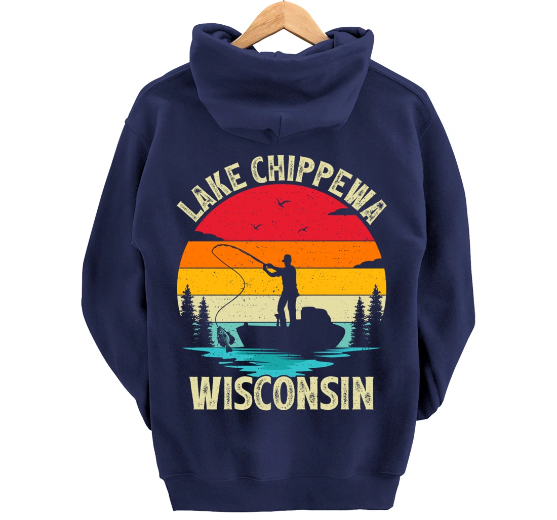 Summer Vacation Fishing Vintage Wisconsin Chippewa Lake Pullover Hoodie