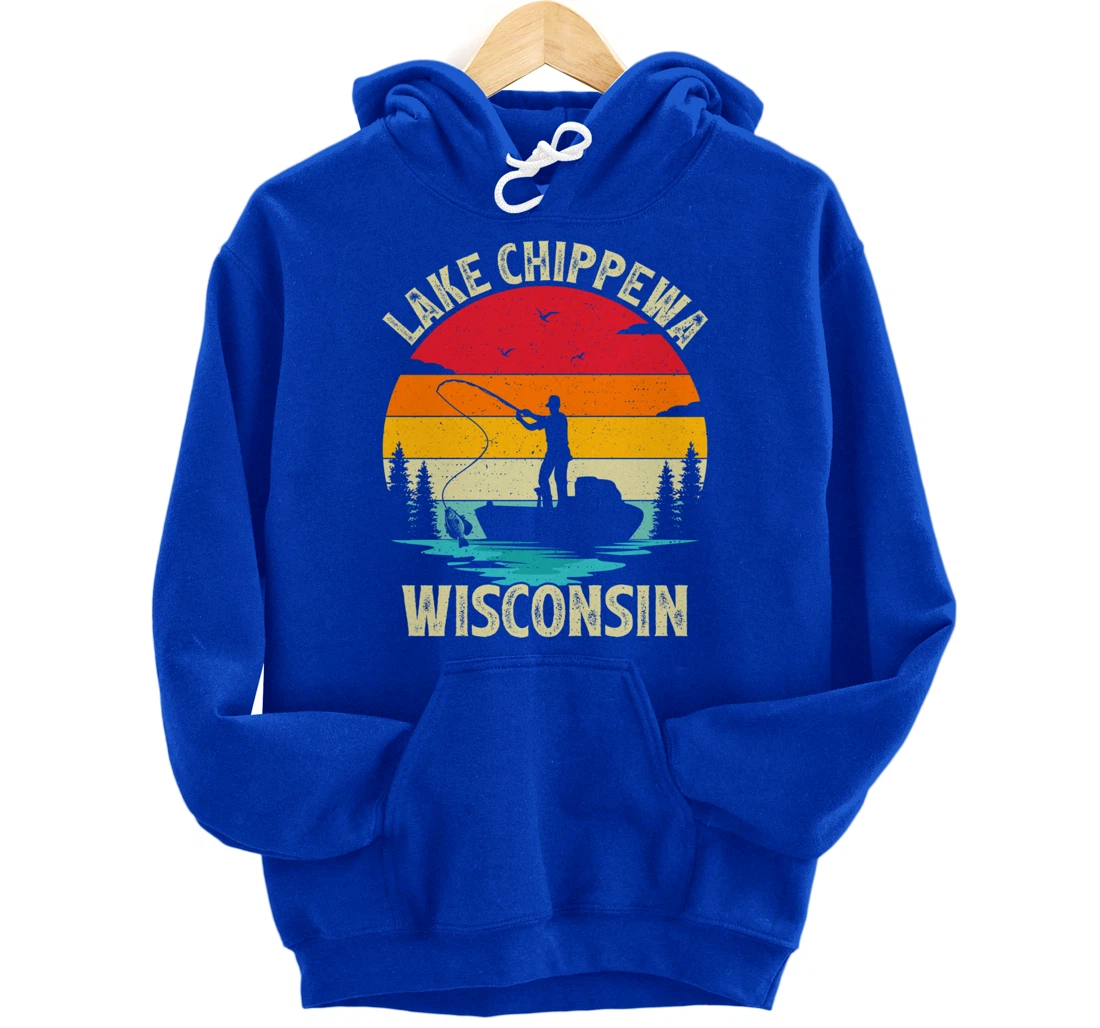 Summer Vacation Fishing Vintage Wisconsin Chippewa Lake Pullover Hoodie