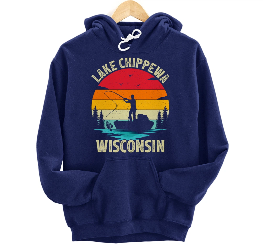 Summer Vacation Fishing Vintage Wisconsin Chippewa Lake Pullover Hoodie
