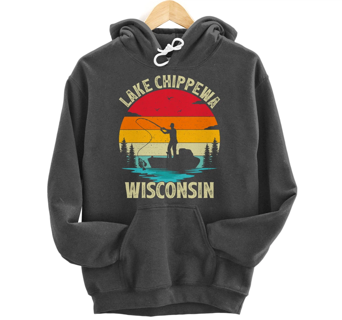 Summer Vacation Fishing Vintage Wisconsin Chippewa Lake Pullover Hoodie