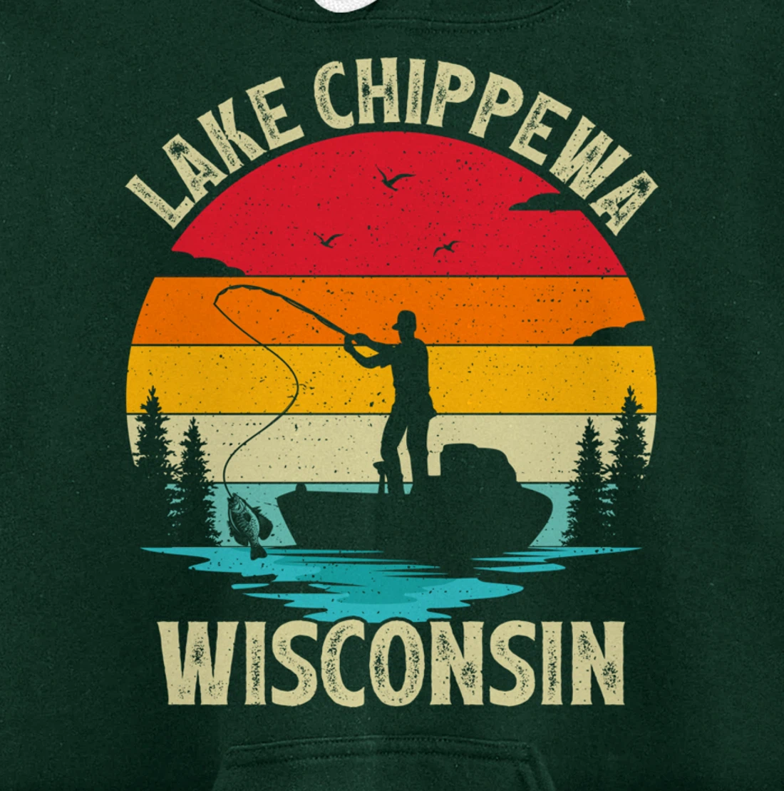 Summer Vacation Fishing Vintage Wisconsin Chippewa Lake Pullover Hoodie