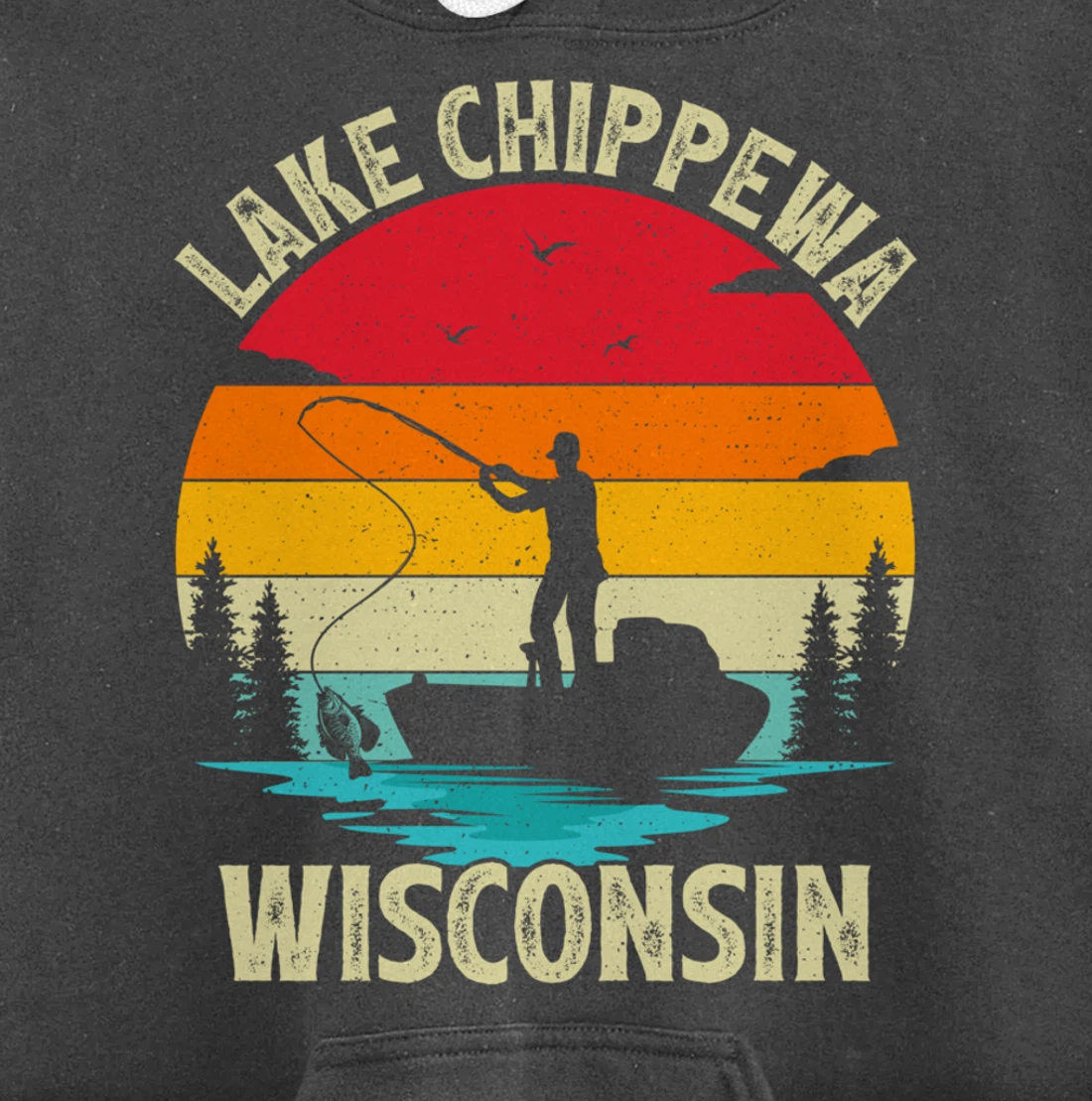Summer Vacation Fishing Vintage Wisconsin Chippewa Lake Pullover Hoodie
