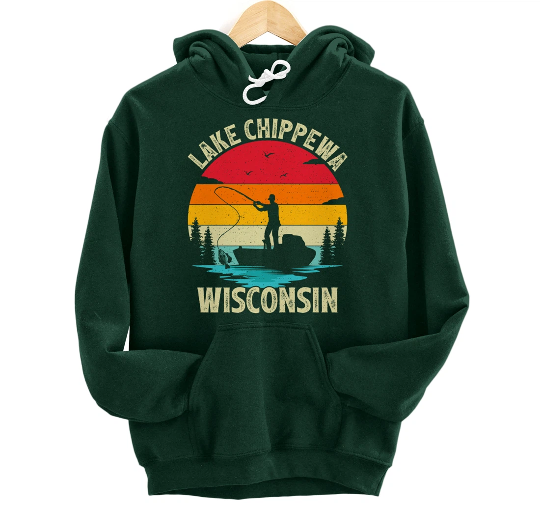 Summer Vacation Fishing Vintage Wisconsin Chippewa Lake Pullover Hoodie