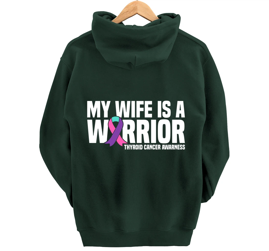 My Wife is a Warrior Purple Ribbon Thyroid Cancer Awareness Pullover Hoodie