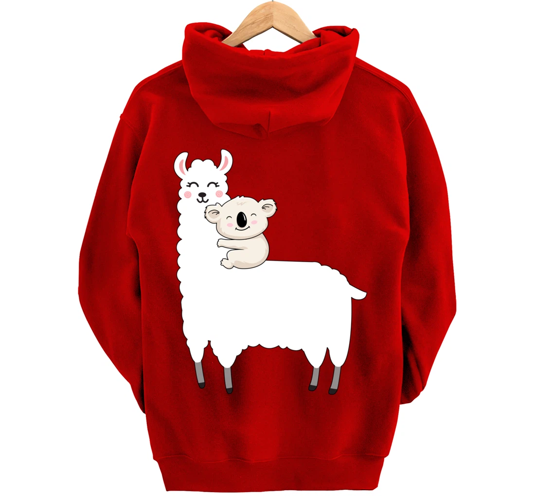 Cute Koala And Lllama Fluffy Friends Koala Riding Llama Gift Pullover Hoodie