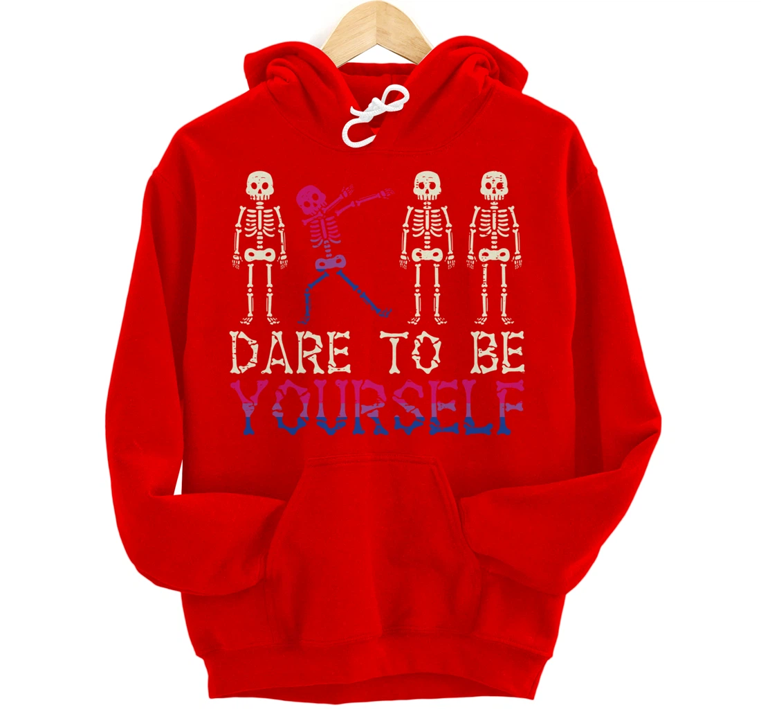 Dare To Be Yourself Skeleton Dab Bisexual Bi Pride Flag LGBT Pullover Hoodie
