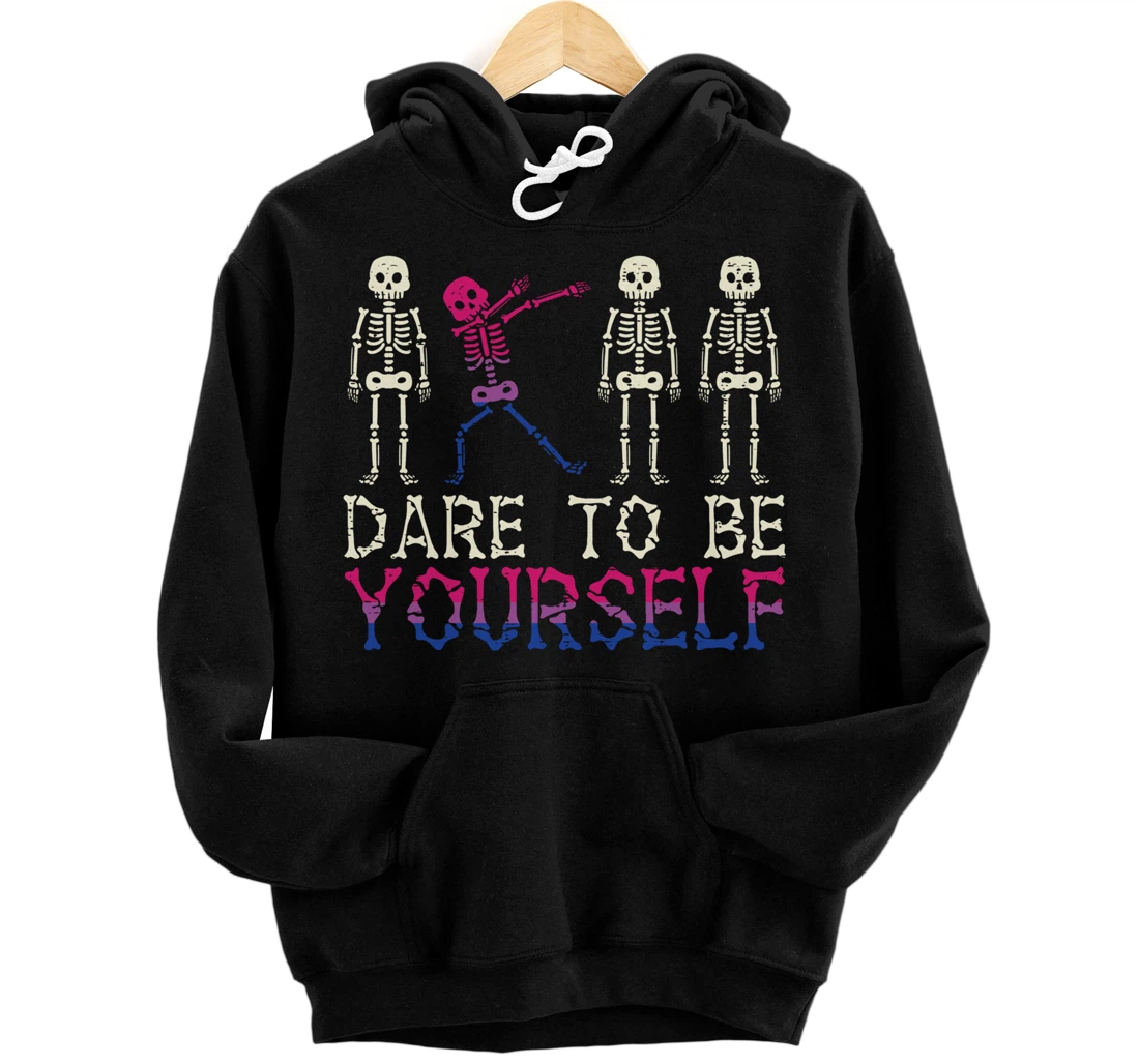 Dare To Be Yourself Skeleton Dab Bisexual Bi Pride Flag LGBT Pullover Hoodie