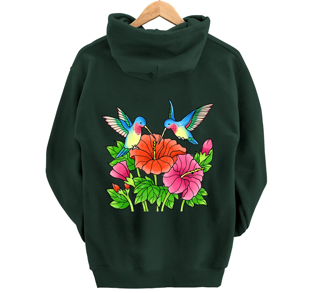 Hummingbirds Flower Women Girl Tropical Birds Exotic Flowers Pullover Hoodie
