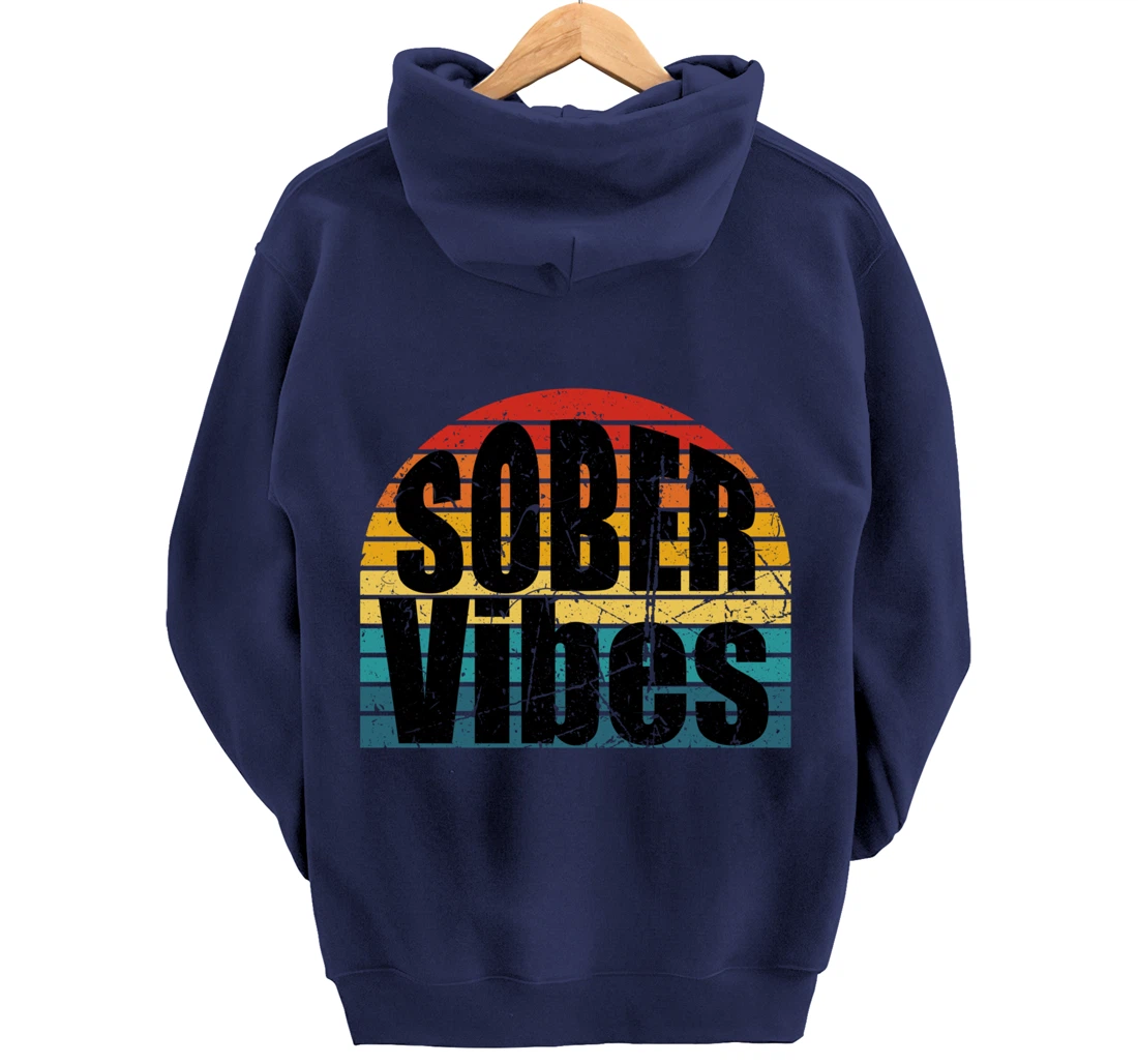 Sober Vibes Retro Sunset Vintage Swag Sober Recovery Pullover Hoodie
