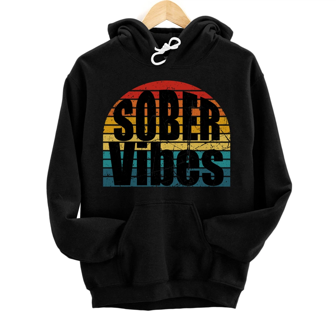 Sober Vibes Retro Sunset Vintage Swag Sober Recovery Pullover Hoodie