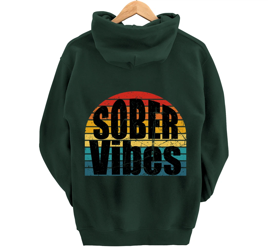 Sober Vibes Retro Sunset Vintage Swag Sober Recovery Pullover Hoodie