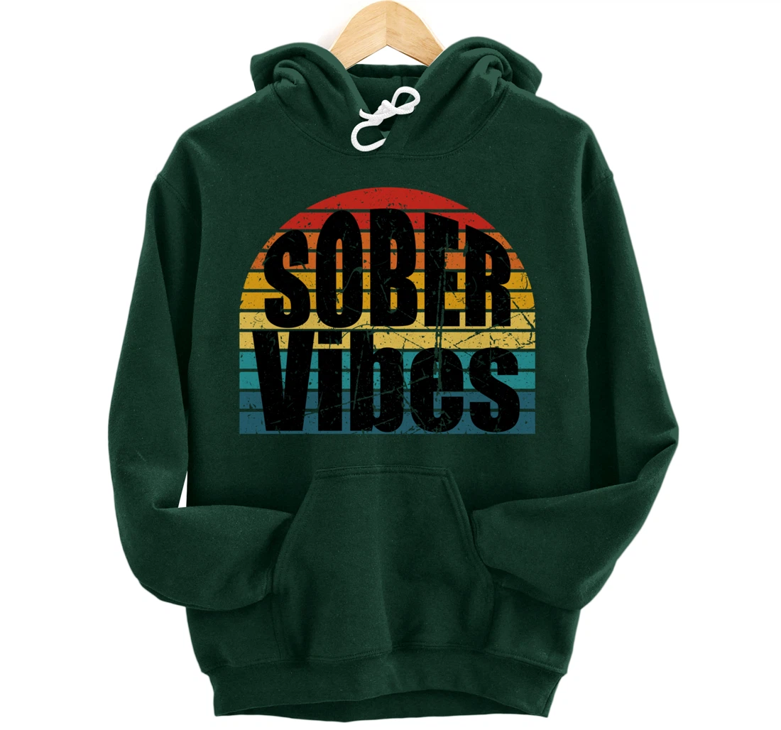 Sober Vibes Retro Sunset Vintage Swag Sober Recovery Pullover Hoodie