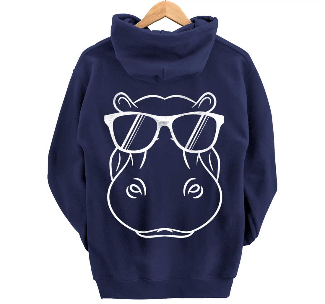 Hippo Face Wearing Sunglasses Funny Hippopotamus Animal Pullover Hoodie