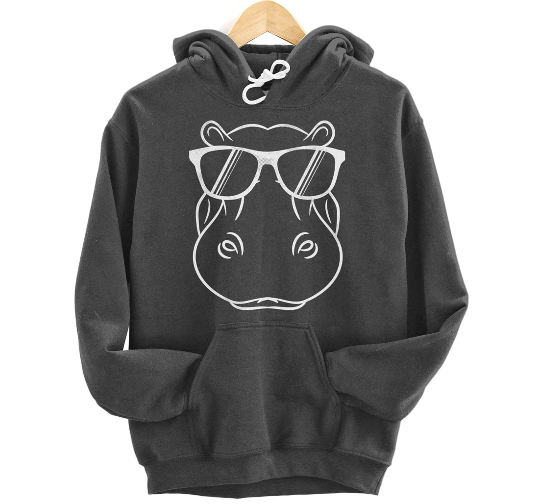 Hippo Face Wearing Sunglasses Funny Hippopotamus Animal Pullover Hoodie
