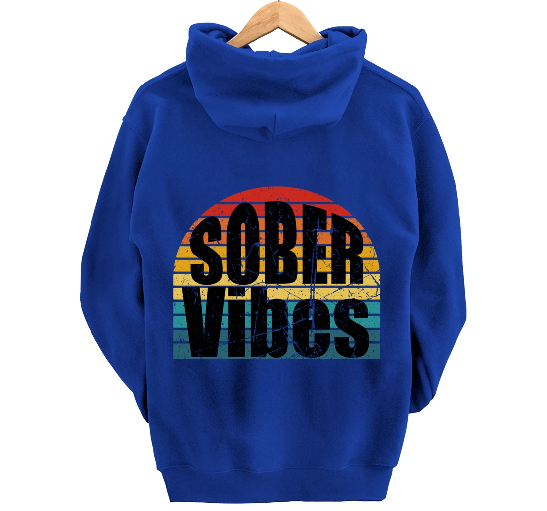 Sober Vibes Retro Sunset Vintage Swag Sober Recovery Pullover Hoodie