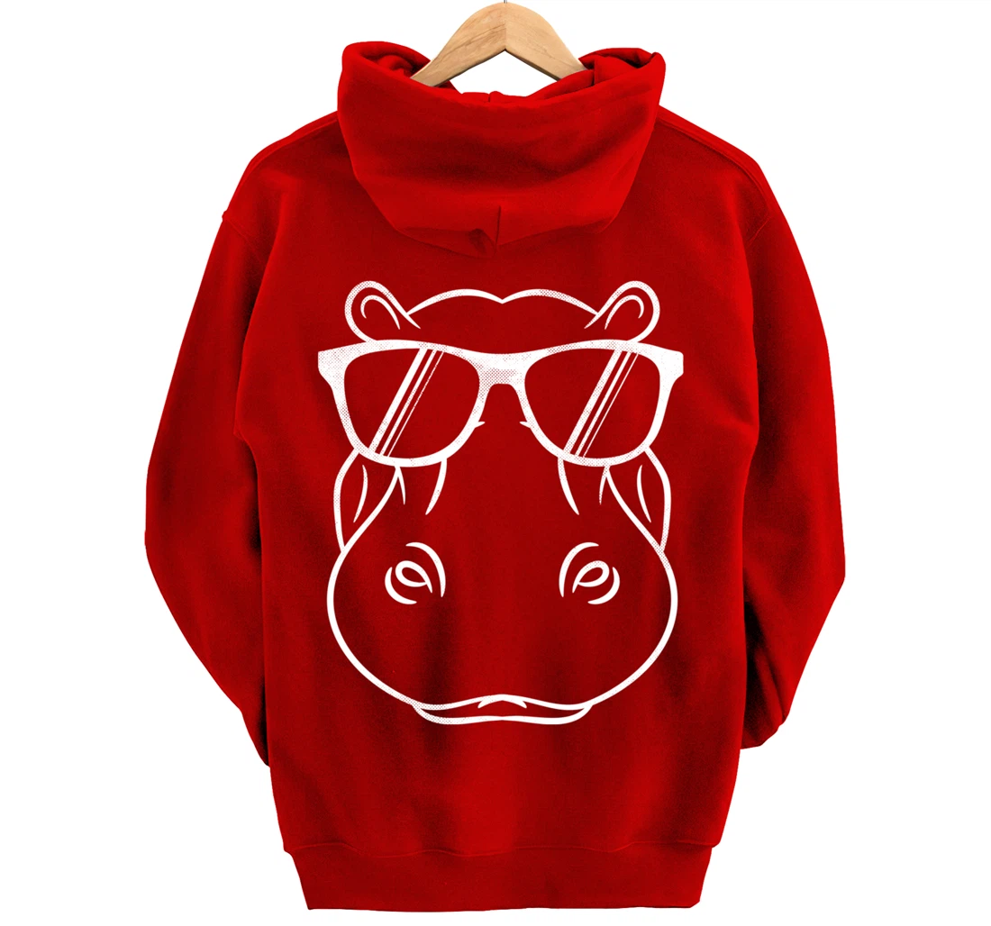 Hippo Face Wearing Sunglasses Funny Hippopotamus Animal Pullover Hoodie