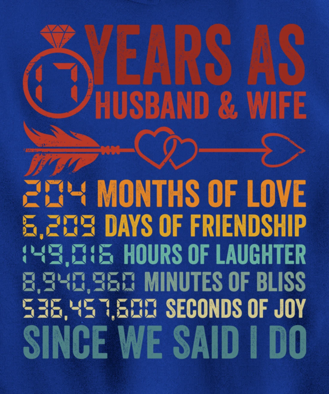 17 Years 204 Months Marriage Life Countdown 17th Anniversary Pullover Hoodie