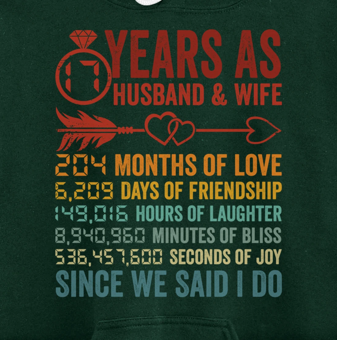 17 Years 204 Months Marriage Life Countdown 17th Anniversary Pullover Hoodie