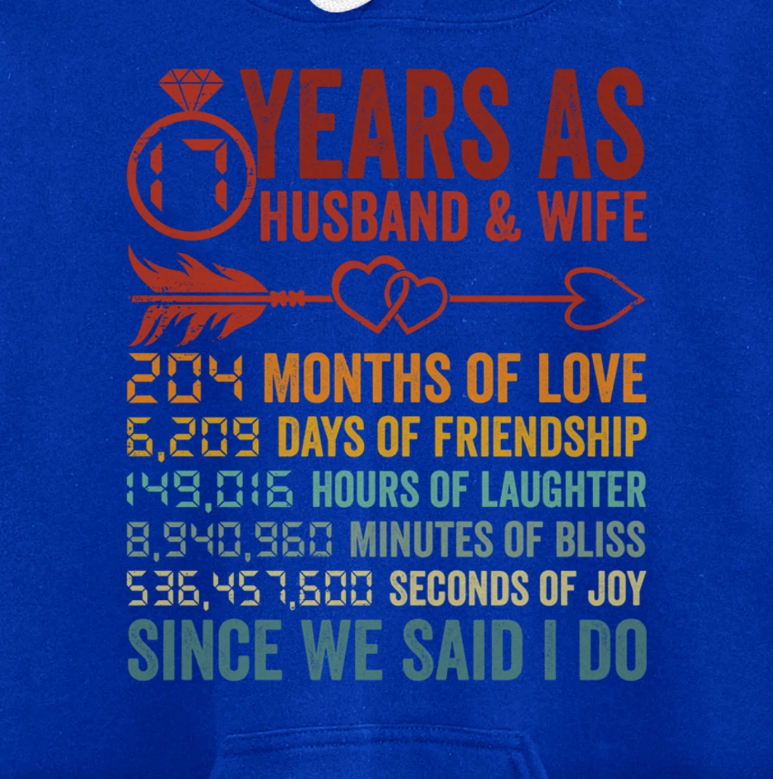 17 Years 204 Months Marriage Life Countdown 17th Anniversary Pullover Hoodie