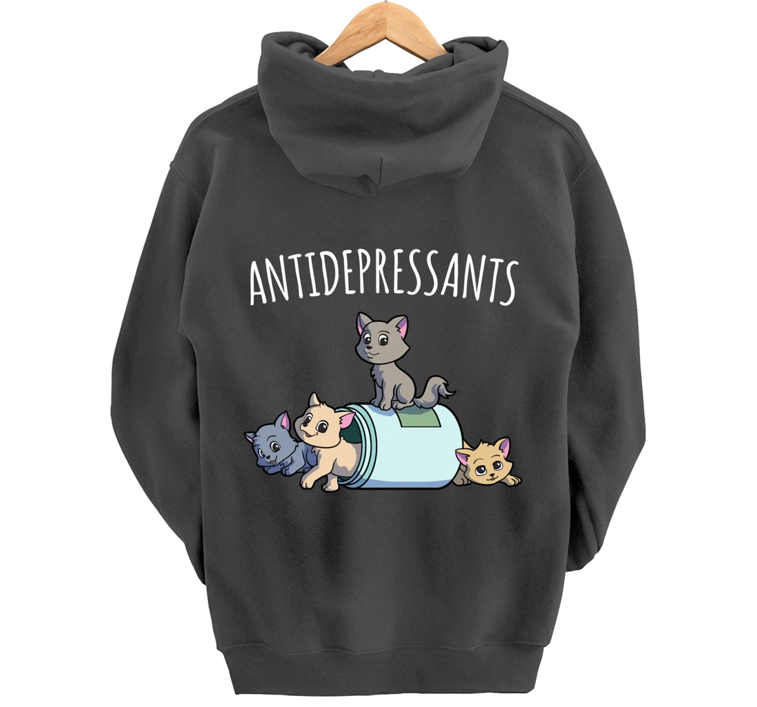 Cat Antidepressant Funny Cat Kawaii Cats as Happy Pill Pullover Hoodie