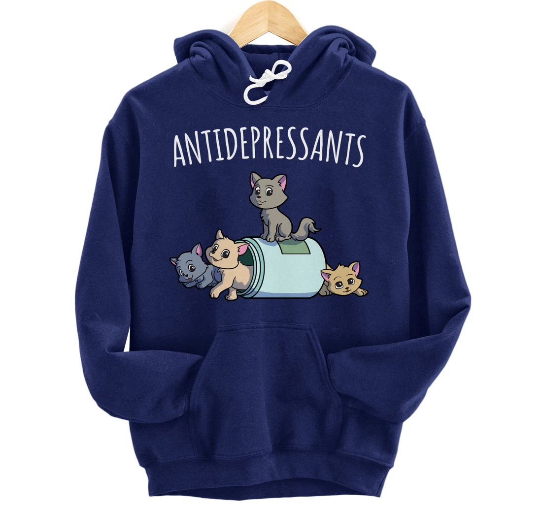 Cat Antidepressant Funny Cat Kawaii Cats as Happy Pill Pullover Hoodie