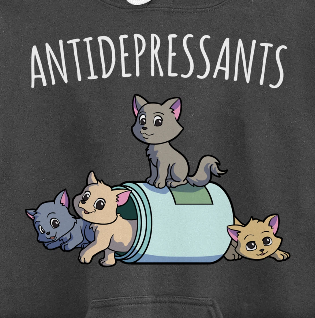 Cat Antidepressant Funny Cat Kawaii Cats as Happy Pill Pullover Hoodie