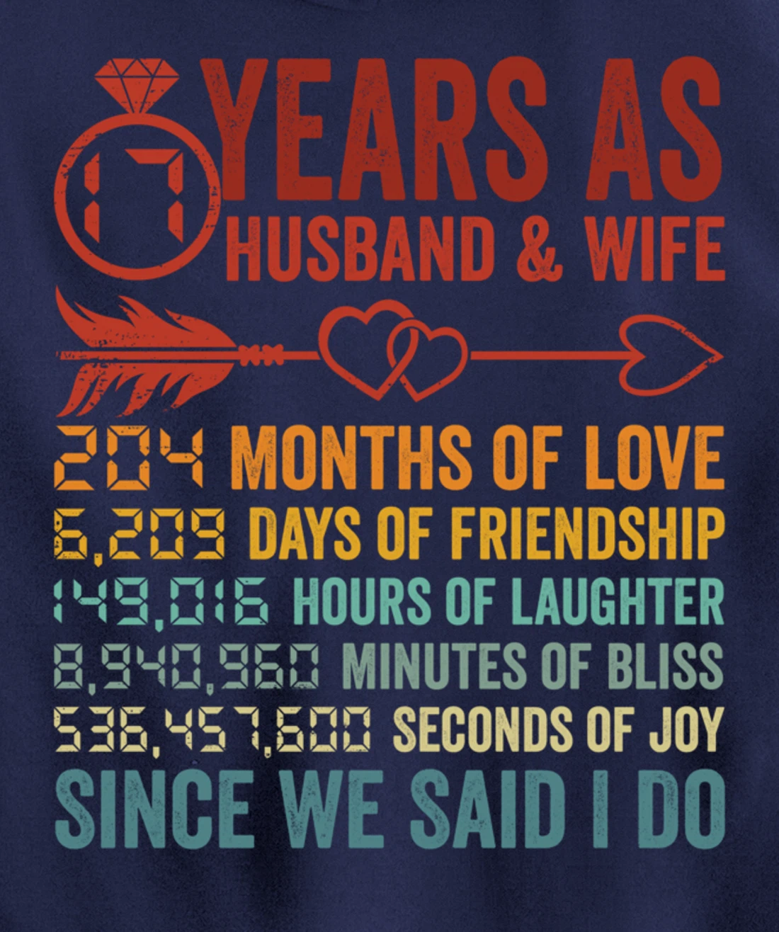 17 Years 204 Months Marriage Life Countdown 17th Anniversary Pullover Hoodie