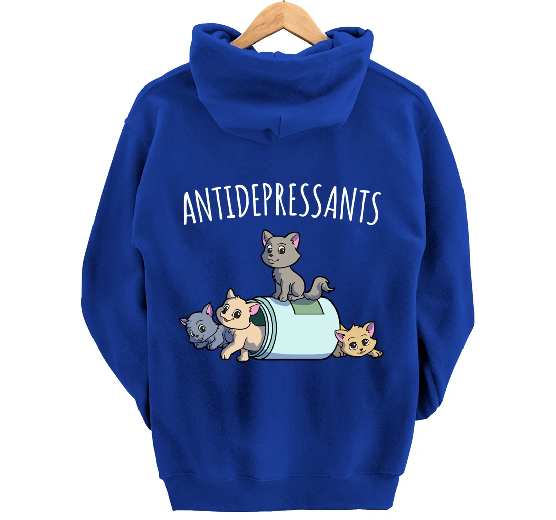 Cat Antidepressant Funny Cat Kawaii Cats as Happy Pill Pullover Hoodie